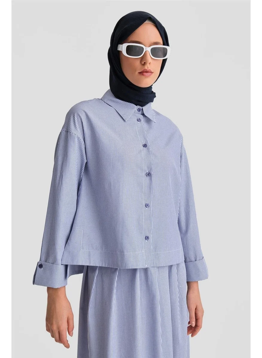ARMINE Pleated Skirt Striped Suit 24K6851 Indigo