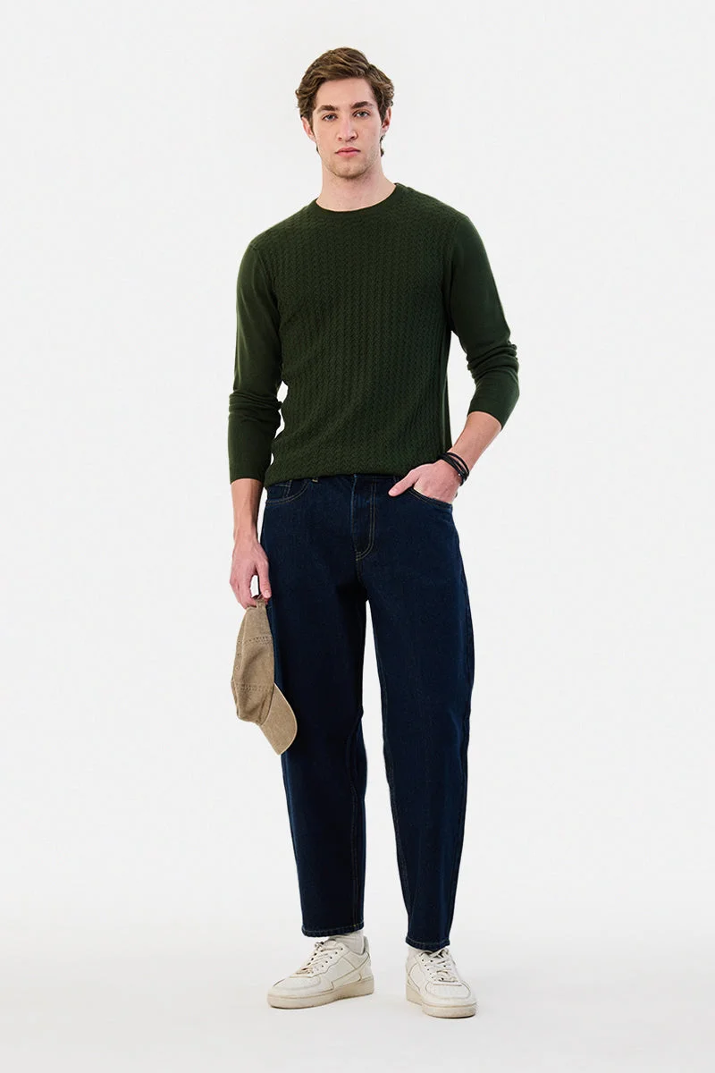 سنيتش Dark Green Textured Long Sleeve Regular Fit Sweater