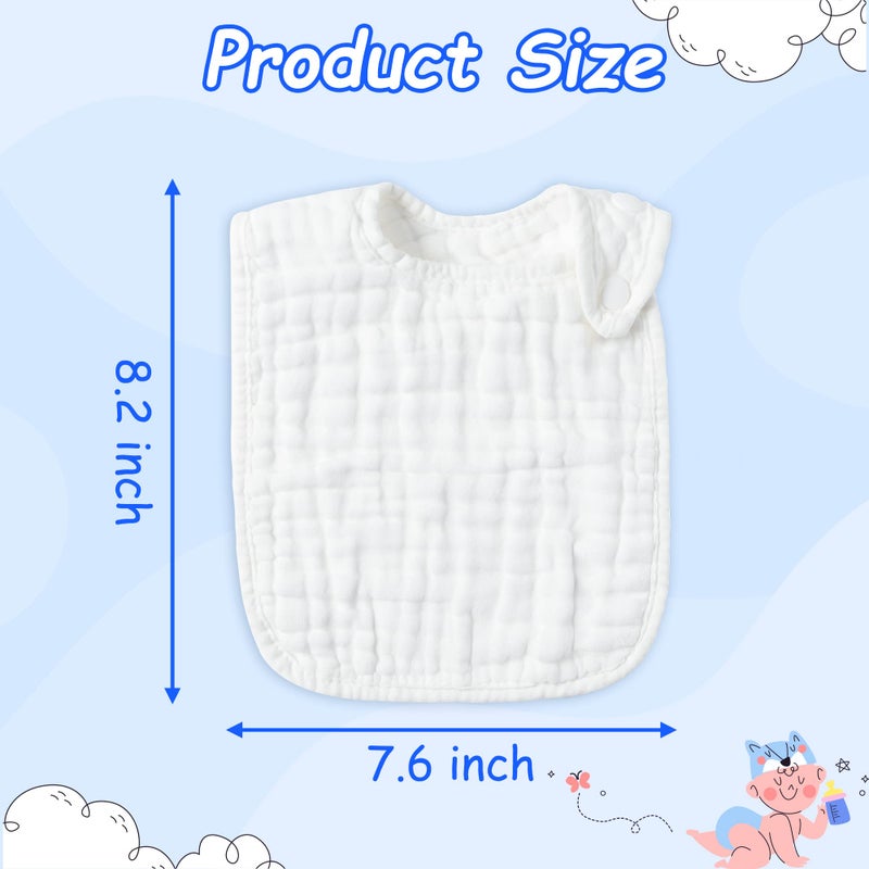 Zainpe 6Pcs Snap Muslin Cotton Baby Bibs White Adjustable Drool Bib with 6 Absorbent Soft Layers, Machine Washable Unisex Burp Cloths for 3 to 36 Months Boys Girls Infant Newborn Toddler - Image 2