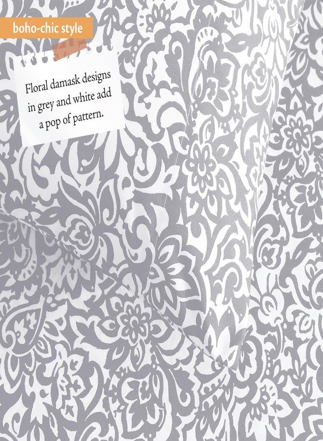 Indigo Ink طقم ملاءات سرير بحجم كوين من إنديجو إنك، مكون من 4 قطع بنمط دمشقي زهري بوهيمي، ناعم ومقاوم للتجاعيد (مجموعة ميدالية معقودة، رمادي) - Image 3