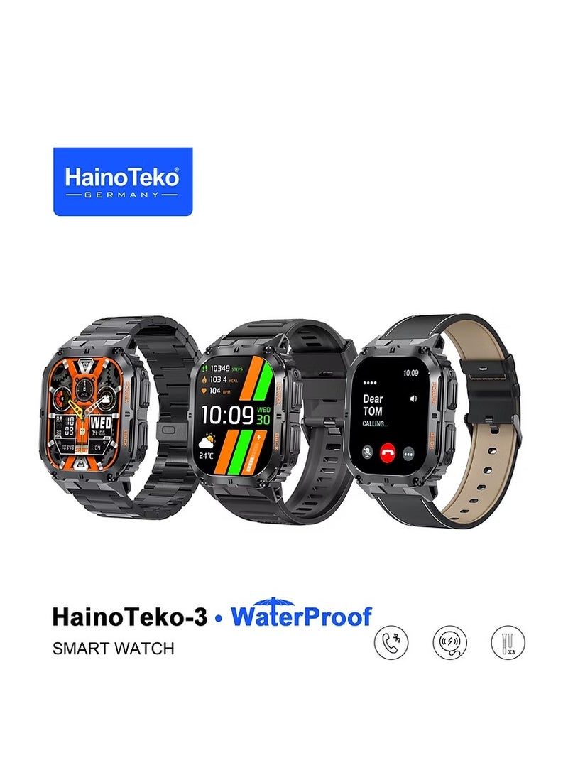Haino Teko TEKO 3 Amoled Display Smartwatch with 3 Straps and Wireless Charger for Men Boys Black - Image 1
