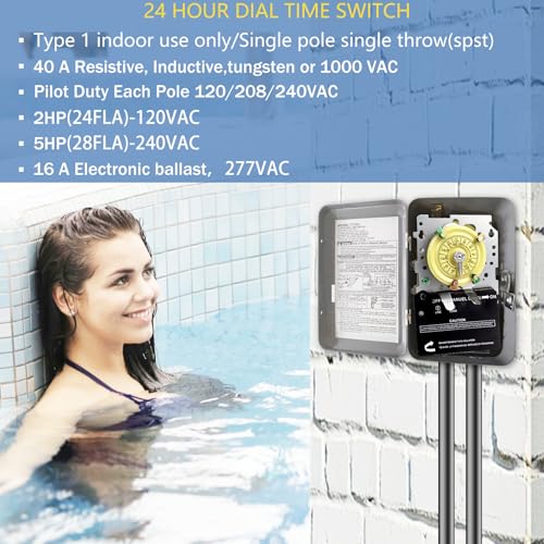 Bxmgr T101M Pool Timer Mechanism Only, Pool Pump Timer, 120V 2HP SPST 40A Time Switch, 24 Hour 12 ON/Off for Pool Pump, Heavy-Duty Mechanical Time Switches,Time Switch Mechanism Only, 5 Years Warranty - Image 4