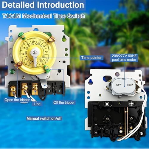 Bxmgr T101M Pool Timer Mechanism Only, Pool Pump Timer, 120V 2HP SPST 40A Time Switch, 24 Hour 12 ON/Off for Pool Pump, Heavy-Duty Mechanical Time Switches,Time Switch Mechanism Only, 5 Years Warranty - Image 2