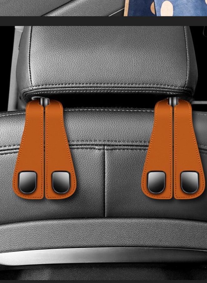Car mounted dual hooks, car seat hooks, multifunctional front back hanging storage hooks for vehicles，Brown - Image 1