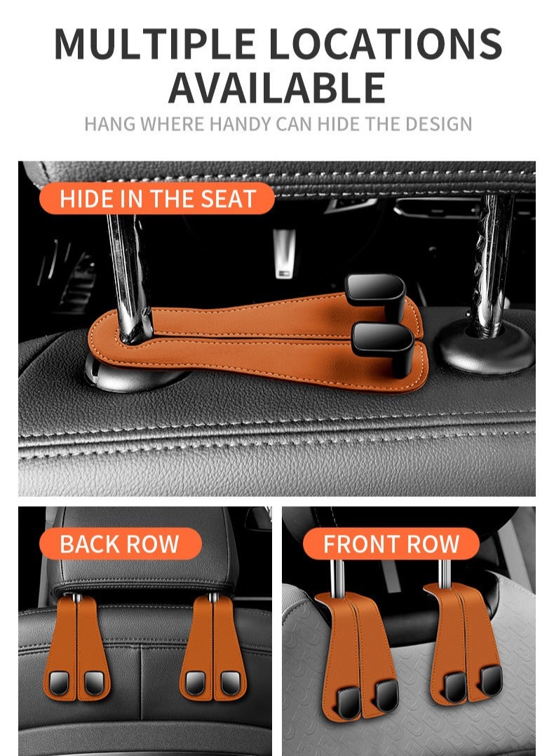 Car mounted dual hooks, car seat hooks, multifunctional front back hanging storage hooks for vehicles，Brown - Image 2