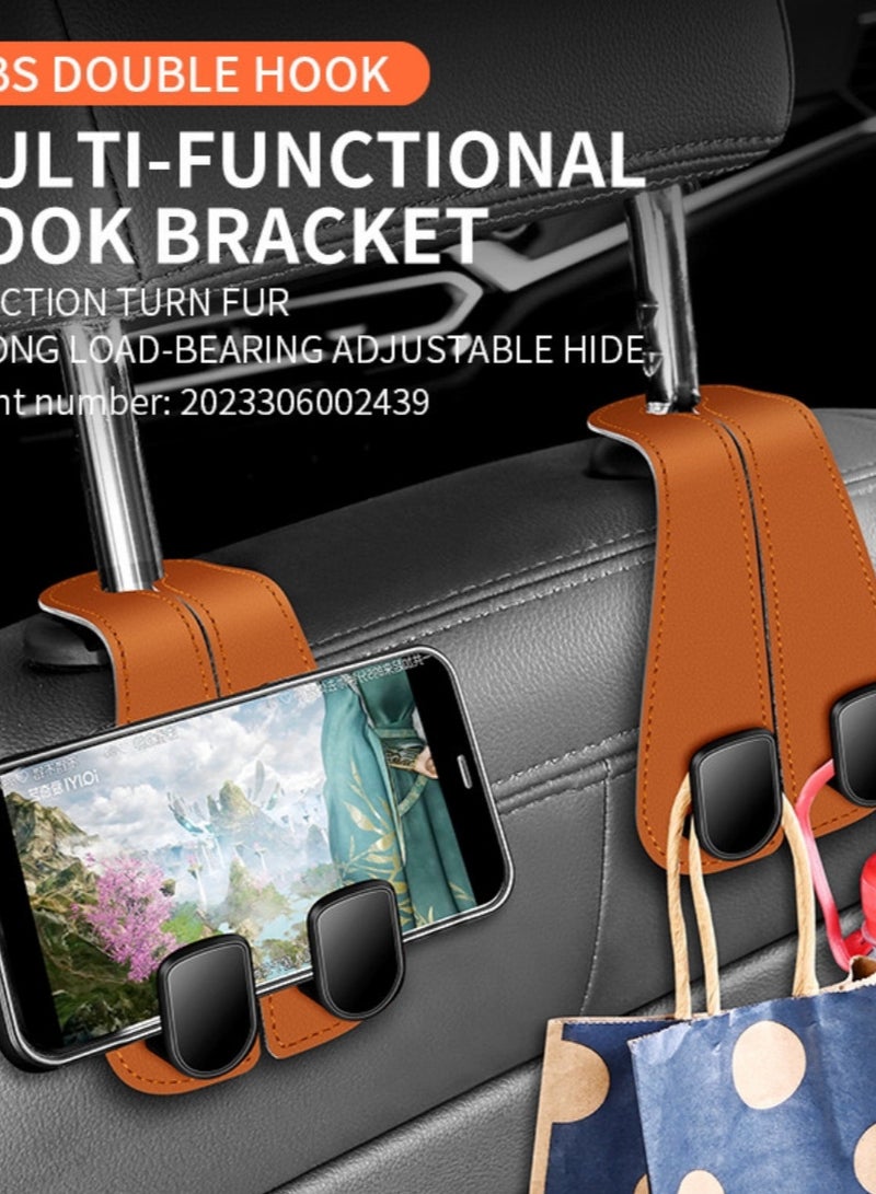 Car mounted dual hooks, car seat hooks, multifunctional front back hanging storage hooks for vehicles，Brown - Image 3