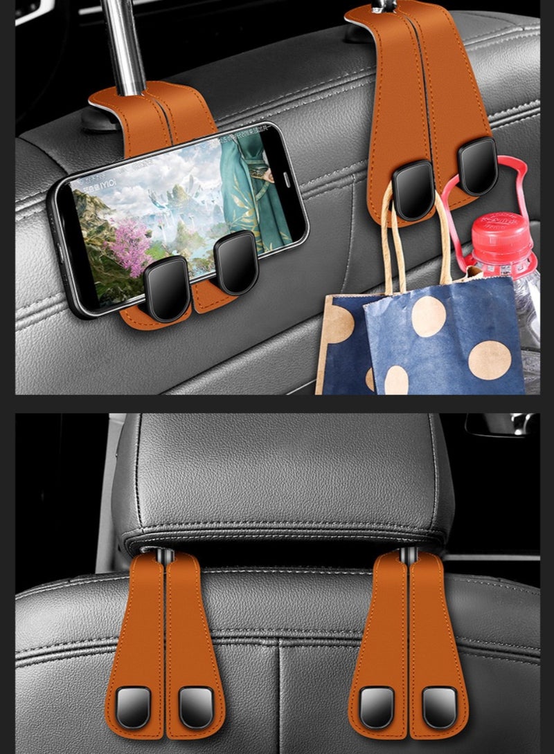 Car mounted dual hooks, car seat hooks, multifunctional front back hanging storage hooks for vehicles，Brown - Image 4
