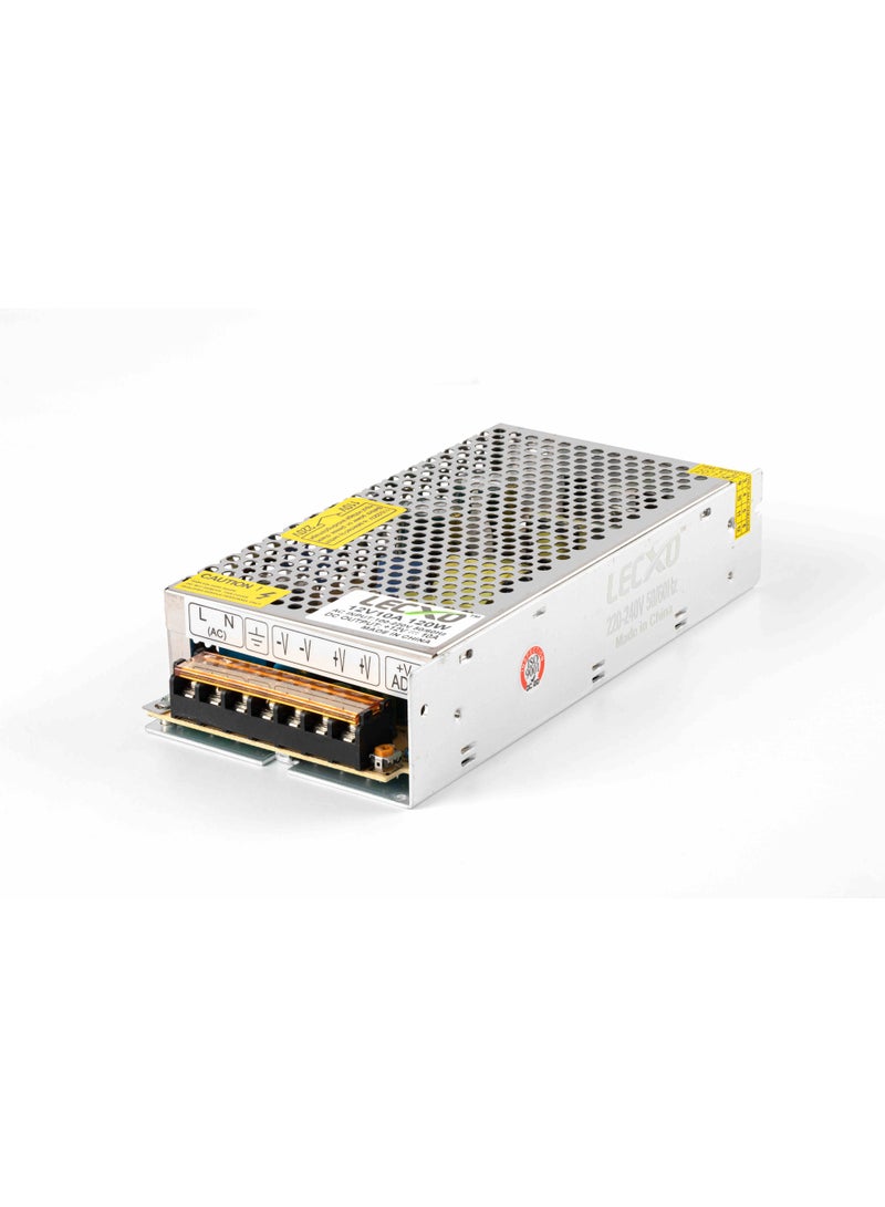 Lecxo Professional Metal Power Supply 12V10A – 120W AC to DC, Adjustable Output for LED & CCTV
