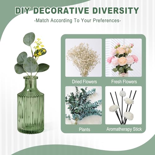 Kasunting Green Bathroom Accessories 5 Pcs, Glass Bathroom Accessory Set, Vintage Green Bathroom Set, Sage Green Soap Dispenser and Toothbrush Holder Set, Qtip Holder, Small Flower Vase, Modern Bathroom Decor - Image 3