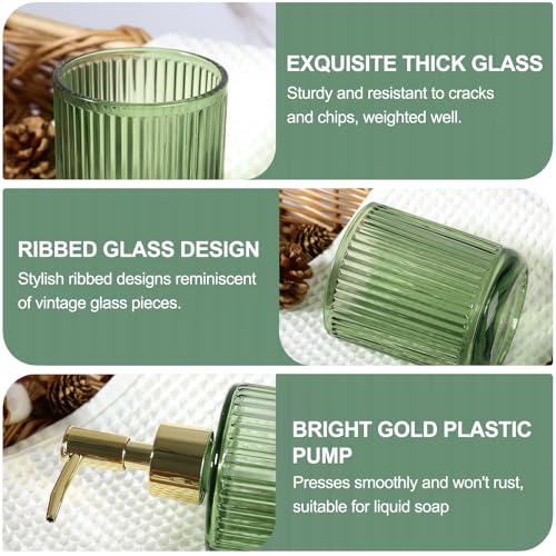 Kasunting Green Bathroom Accessories 5 Pcs, Glass Bathroom Accessory Set, Vintage Green Bathroom Set, Sage Green Soap Dispenser and Toothbrush Holder Set, Qtip Holder, Small Flower Vase, Modern Bathroom Decor - Image 5