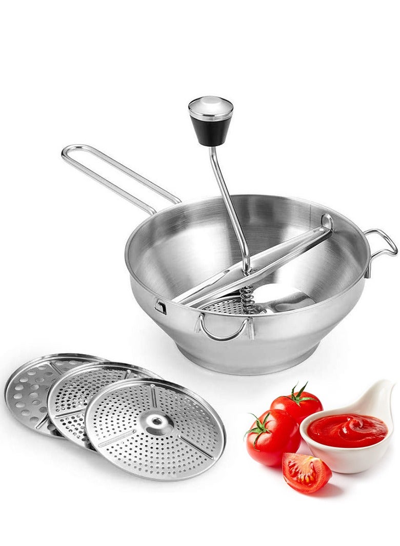 Stainless Steel Food Grinder, Kitchen Grinder with 3 Interchangeable Grinding Plates and Non-Slip Handle, Manual Stainless Steel Food Grinder for Jams - Image 1