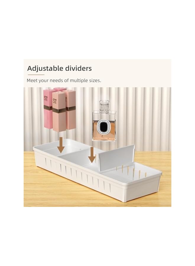 Green Tiger Desk Drawer Organizer Tray 4 PCS Plastic Office Drawer Organizer Bins Junk Organizer Divider with Non-Slip Silicone Pads, Makeup Vanity Organizer for Drawer, White - Image 3