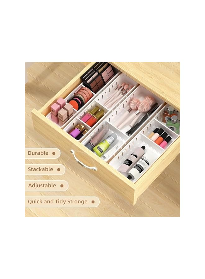 Green Tiger Desk Drawer Organizer Tray 4 PCS Plastic Office Drawer Organizer Bins Junk Organizer Divider with Non-Slip Silicone Pads, Makeup Vanity Organizer for Drawer, White - Image 5