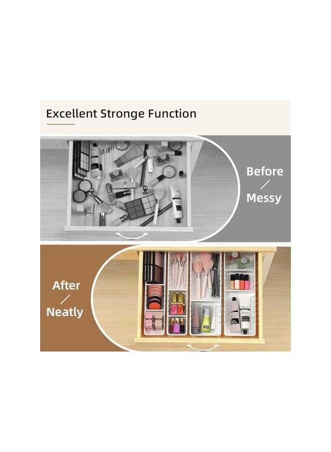 Green Tiger Desk Drawer Organizer Tray 4 PCS Plastic Office Drawer Organizer Bins Junk Organizer Divider with Non-Slip Silicone Pads, Makeup Vanity Organizer for Drawer, White - Image 4