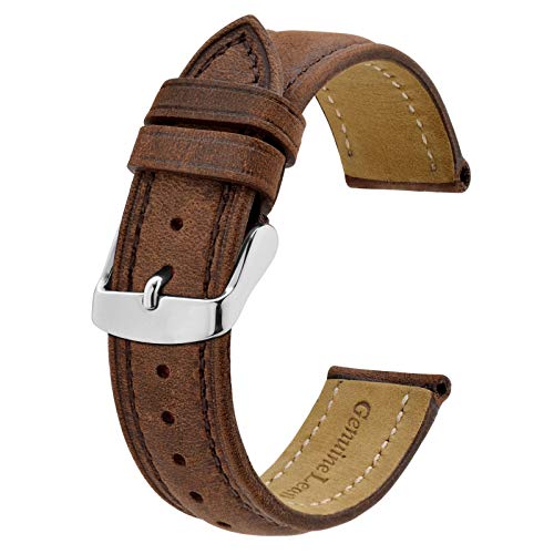 BISONSTRAP Watch Strap 14mm, Vintage Leather Replacement Watch Band, Brown - Image 1
