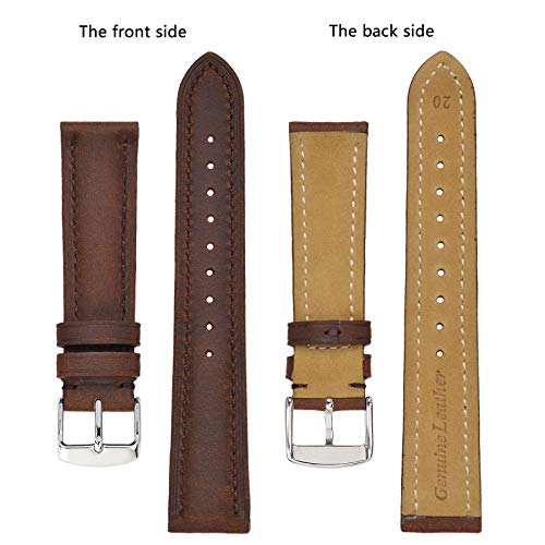 BISONSTRAP Watch Strap 14mm, Vintage Leather Replacement Watch Band, Brown - Image 3