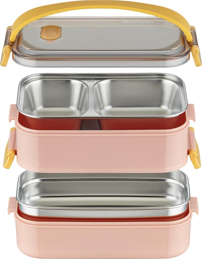 Bento Lunch Box New Generation Lunch Box for Office-School 2 Layers Carrying Handle Steel FF367