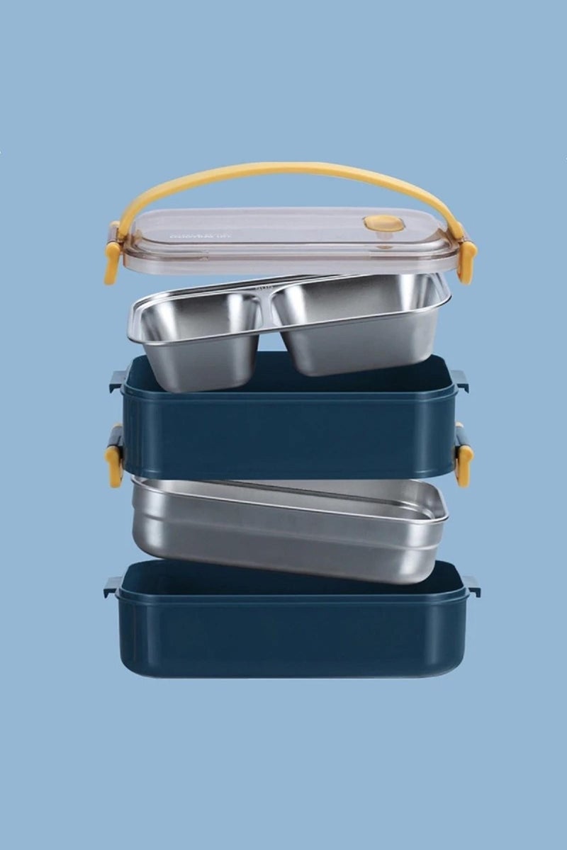 Bento Lunch Box New Generation Lunch Box for Office-School 2 Layers Carrying Handle Steel FF367