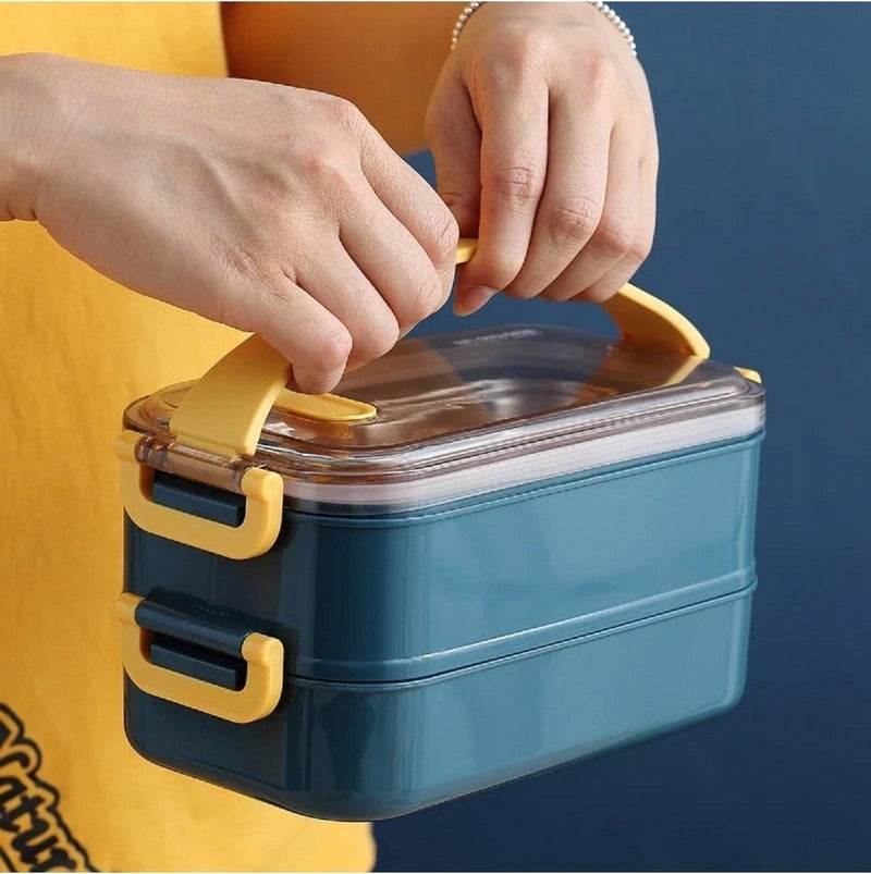 Bento Lunch Box New Generation Lunch Box for Office-School 2 Layers Carrying Handle Steel FF367