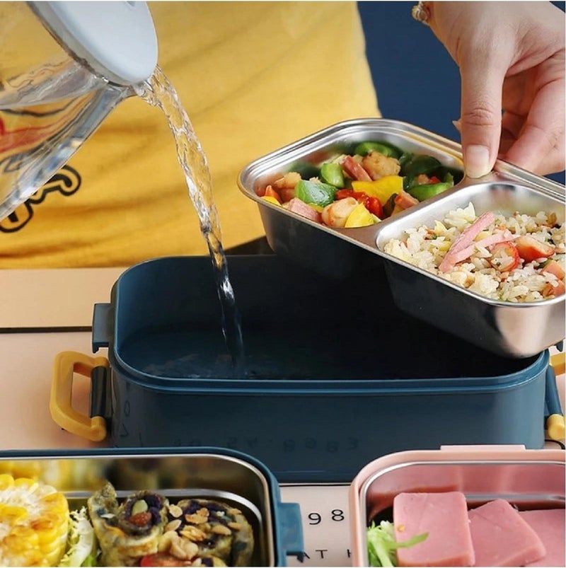 Bento Lunch Box New Generation Lunch Box for Office-School 2 Layers Carrying Handle Steel FF367