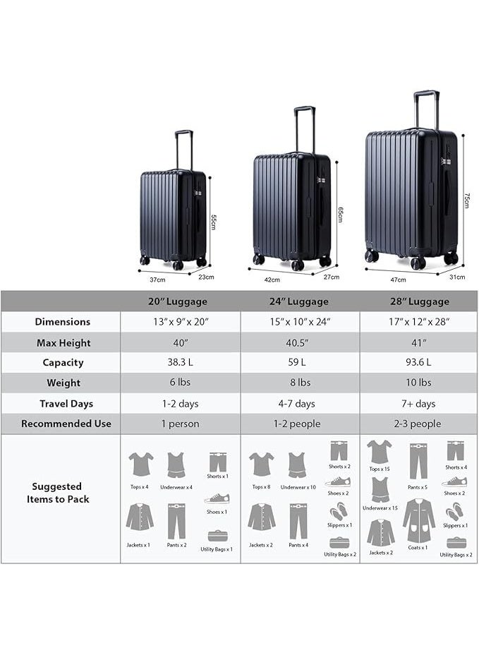 VUCATIN Luggage Sets Expandable Hardshell Luggage 3-piece (20/24/28)" Suitcase Sets with Universal Wheels ABS+PC Lightweight Travel Luggage with Lock - Image 3