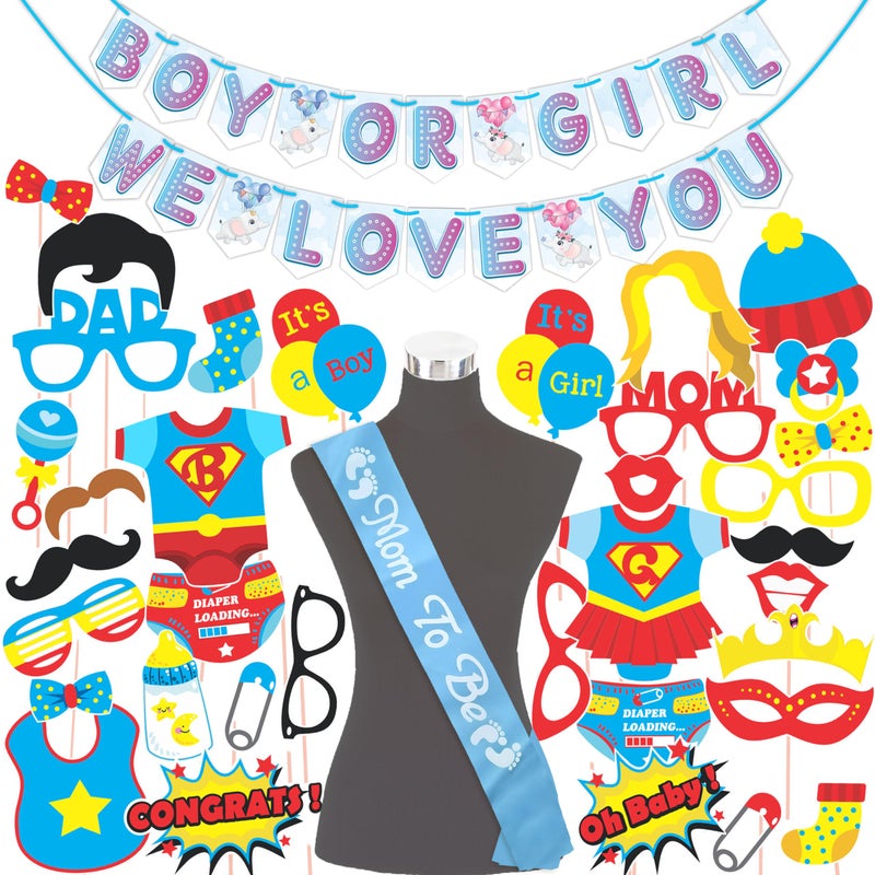 WOBBOX Wobbox Baby Shower Decoration Items| Baby Shower Ceremony Photo Booth Props for Photoshoot, Baby Shower Banner& Mom to Be Sash, Godh Bharai Ceremony Decoration Kit-(FP4802)  - Image 1