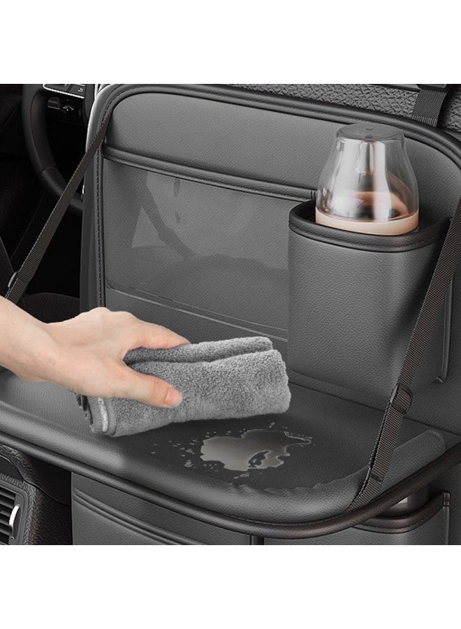 منظم مقعد السيارة الخلفي قطعة واحدة مع صينية طاولة قابلة للطي، واقي ظهر مقعد السيارة مع حامل هاتف بشاشة تعمل باللمس، مادة جلد البولي يوريثان الممتازة، متوافق مع معظم المركبات، ملحقات السيارة الداخلية - Image 3