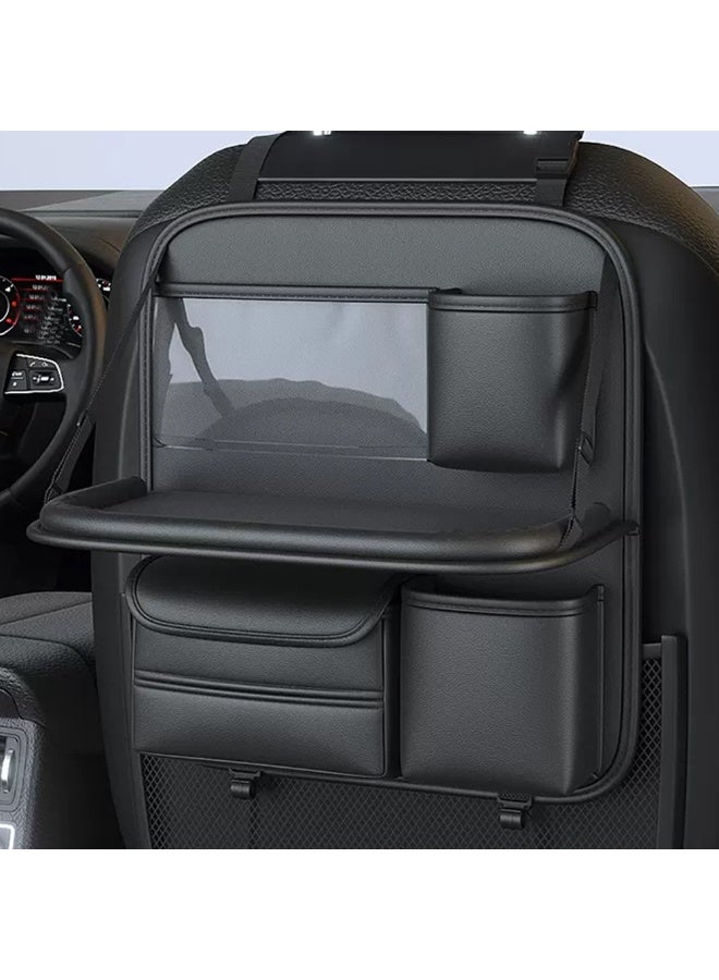 منظم مقعد السيارة الخلفي قطعة واحدة مع صينية طاولة قابلة للطي، واقي ظهر مقعد السيارة مع حامل هاتف بشاشة تعمل باللمس، مادة جلد البولي يوريثان الممتازة، متوافق مع معظم المركبات، ملحقات السيارة الداخلية - Image 5