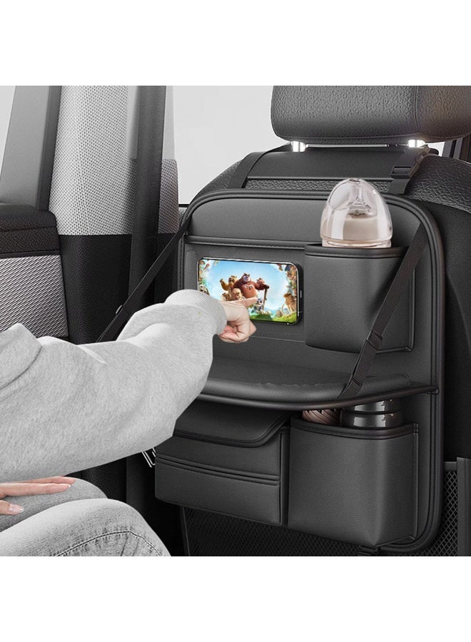 منظم مقعد السيارة الخلفي قطعة واحدة مع صينية طاولة قابلة للطي، واقي ظهر مقعد السيارة مع حامل هاتف بشاشة تعمل باللمس، مادة جلد البولي يوريثان الممتازة، متوافق مع معظم المركبات، ملحقات السيارة الداخلية - Image 4