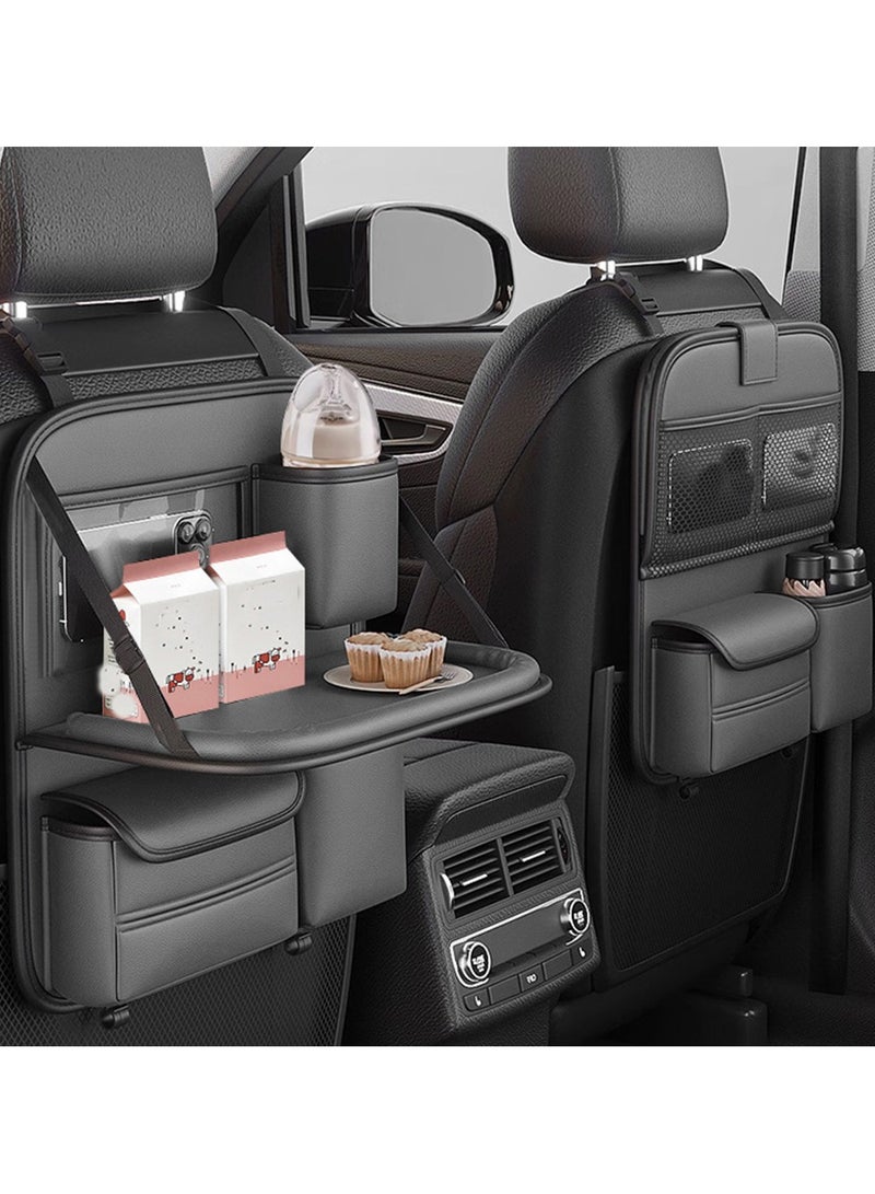 منظم مقعد السيارة الخلفي قطعة واحدة مع صينية طاولة قابلة للطي، واقي ظهر مقعد السيارة مع حامل هاتف بشاشة تعمل باللمس، مادة جلد البولي يوريثان الممتازة، متوافق مع معظم المركبات، ملحقات السيارة الداخلية - Image 1