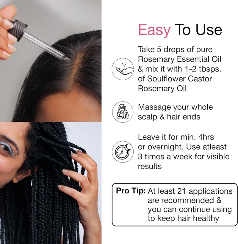 Soulflower Rosemary Essential Oil For Hair Growth- Minty Aroma- 100% Pure, Organic, Natural, Vegan, Cruelty Free - Halal Certified, Clinically Tested, Ecocert Cosmos Organic Certified, 30 ml/ 1 Fl Oz - Image 2