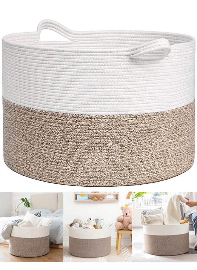 MIXDE Large Laundry Baskets Clothes Basket Woven Laundry Baskets with Handles Toys Basket Large Baskets for Storage LivingRoom Toys Pillows Blankets Clothes  (Beige 14” x 22”) - Image 1