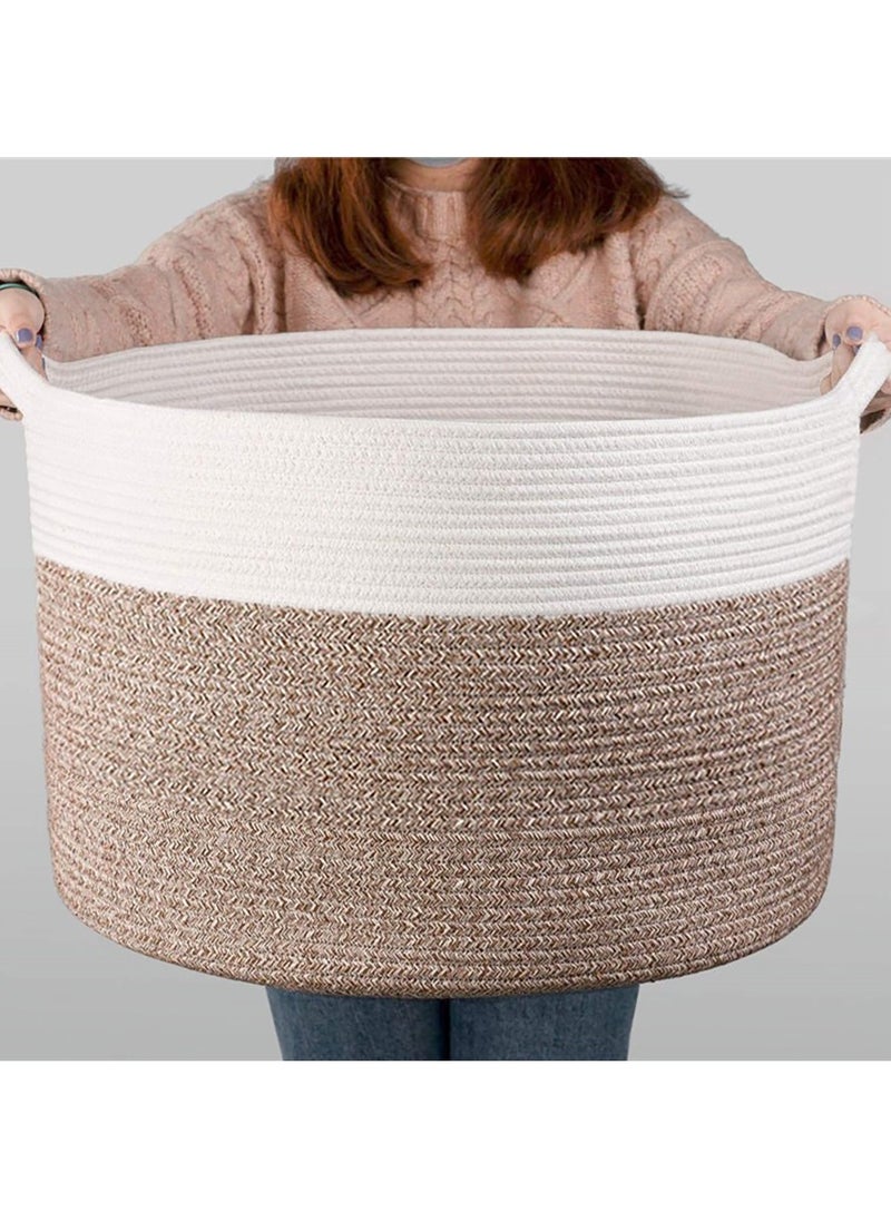 MIXDE Large Laundry Baskets Clothes Basket Woven Laundry Baskets with Handles Toys Basket Large Baskets for Storage LivingRoom Toys Pillows Blankets Clothes  (Beige 14” x 22”) - Image 2
