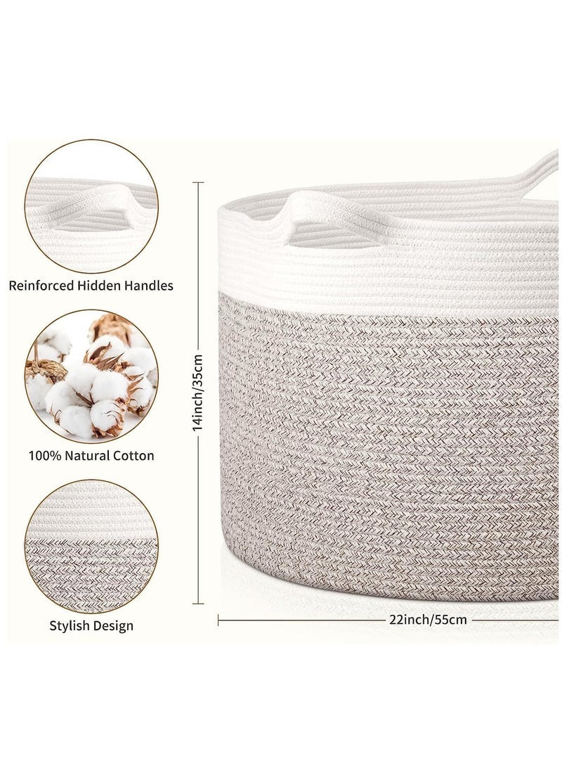 MIXDE Large Laundry Baskets Clothes Basket Woven Laundry Baskets with Handles Toys Basket Large Baskets for Storage LivingRoom Toys Pillows Blankets Clothes  (Beige 14” x 22”) - Image 3