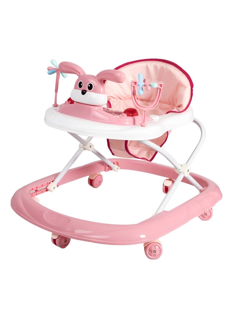Baby Walker | Portable Baby Circle Walker with 3 Adjustable Heights, 360° Rotation and Music Bar | Activity Push Walker for 6-24 Months Baby(pink) - Image 1