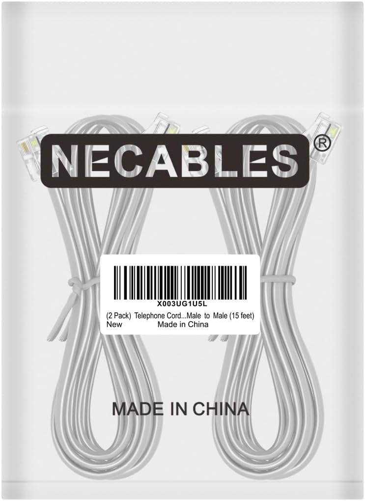 NECABLES 2Pack Phone Cord 15ft Telephone Cord Phone Cable RJ11 6P4C Male to Male for Landline and Fax - 15 Feet - Image 5