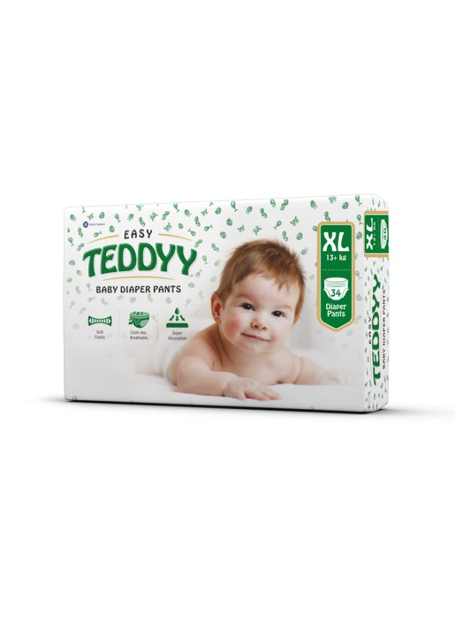 TEDDYY Easy Baby XL Size Diaper | 34 Count (Extra Large) | 12–17 kg (Pack of 1) | Long Protection Hours | Anti-Bacterial | Airy Breathable Fit | Rapid Soaker Channels with Wetness Indicator