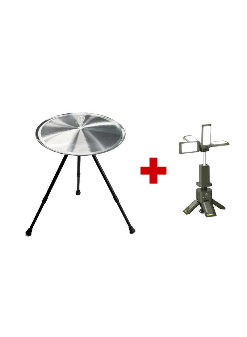 توبيز طاولة تخييم ألمنيوم قابلة للطي من Toby’s مع فانوس LED تلسكوبي محمول – خفيف الوزن، قابل للتعديل، متين للنزهات، التخييم، الشواء، المشي، والمغامرات الخارجية - Image 1