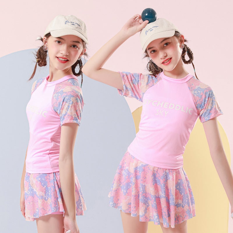Generic Childrens Swimwear Girls Split Western-style Sports Split Skirt Girls Hot Spring Swimwear for Middle and Big Children 9-14 Years Old Pink 