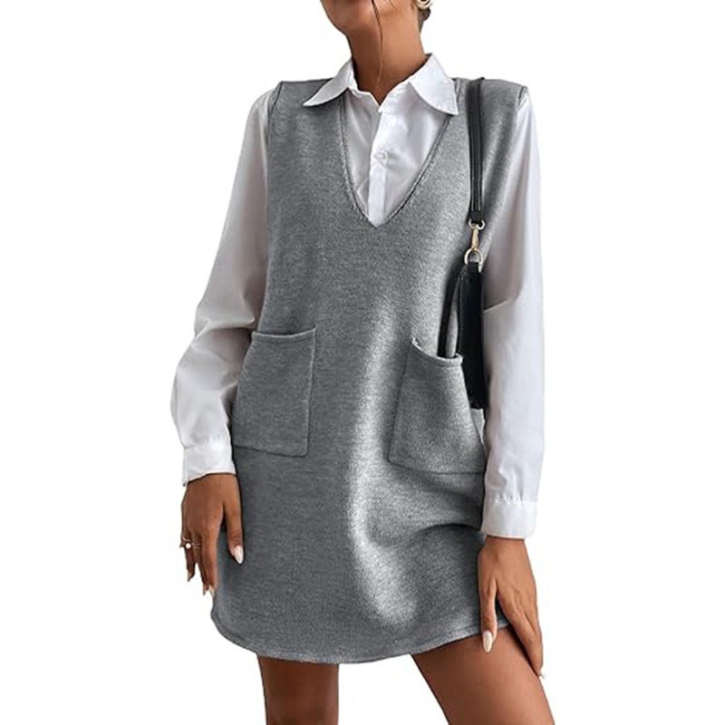 Vest skirt wool mid-length double-sided vest skirt autumn and winter new Korean solid color sleeveless all-match dress Light blue