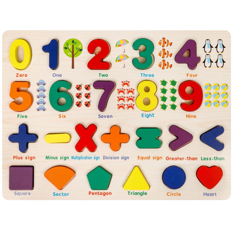 Attmu Number Puzzle Wooden Puzzles for Toddlers Shape Learning Puzzles Toddler Toys with Puzzle Board Letter Blocks Preschool Educational for Girls Boys Pattern Number - Image 3
