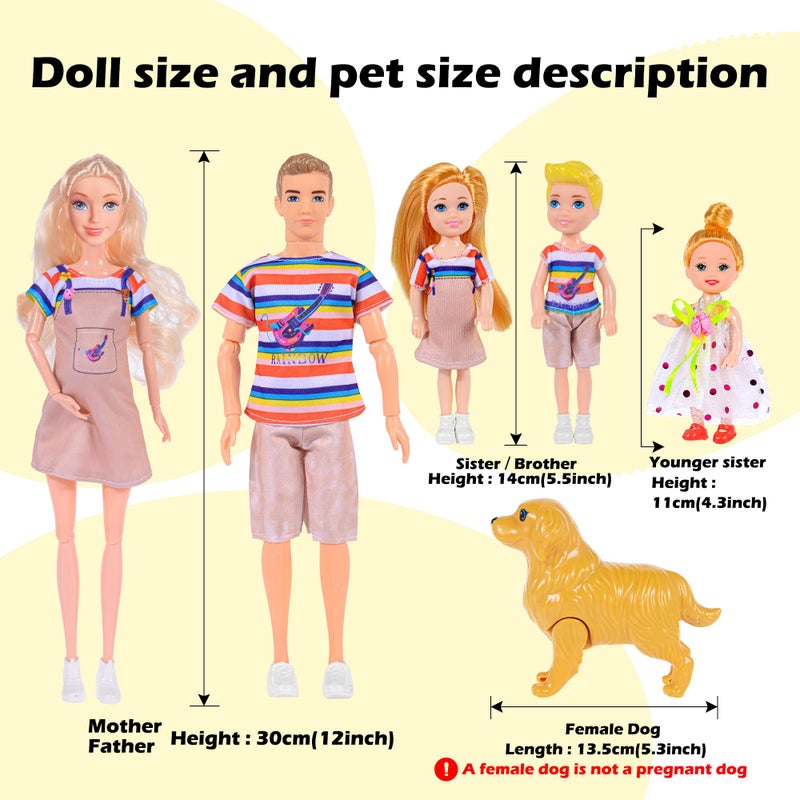 iBayda Family Dollhouse Dolls Playset - 6 People with Dollhouse Pets Included Pregnant Mom Dad 3 Kids and Accessories for 3-12 Years Old Toddlers Gift - Image 3