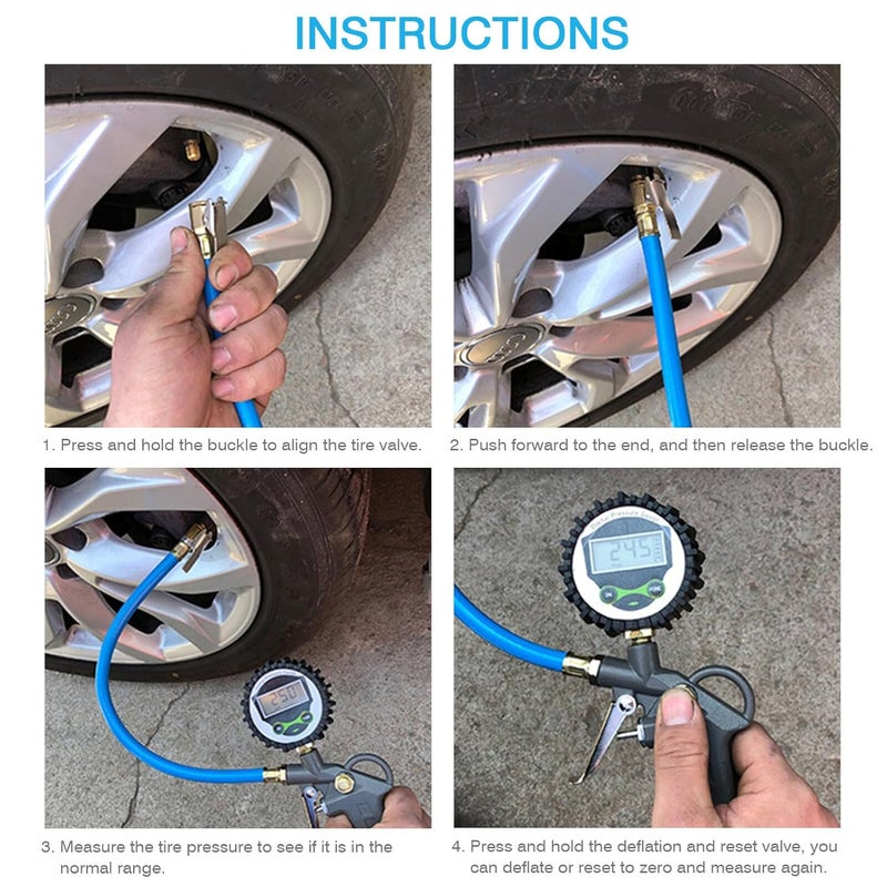 Digital Car Tire Pressure Meter Portable Auto Tire Pressure Gauge Tool with Gray Electronic Display for Vehicle Maintenance - Image 5
