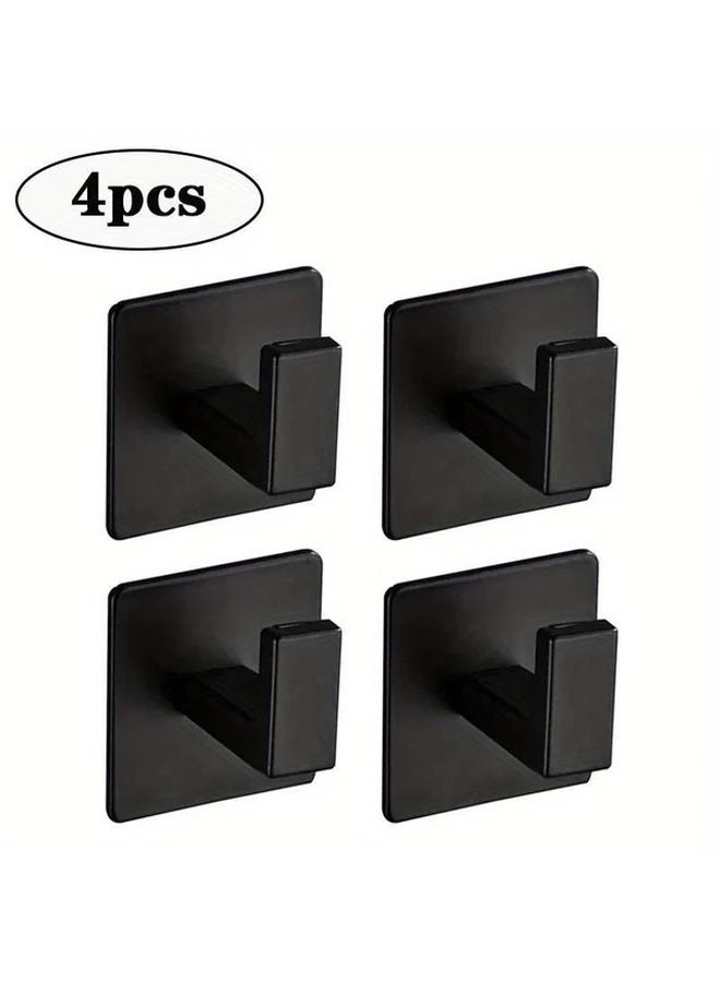 4pc Black Wall Mount Coat Rack Strong Adhesive Easy Installation Shower Robe Hook Kitchen Bathroom Towel Holder - Image 1