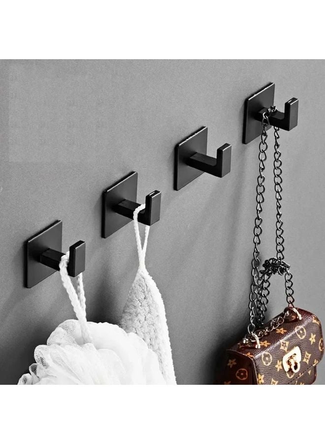 4pc Black Wall Mount Coat Rack Strong Adhesive Easy Installation Shower Robe Hook Kitchen Bathroom Towel Holder - Image 3