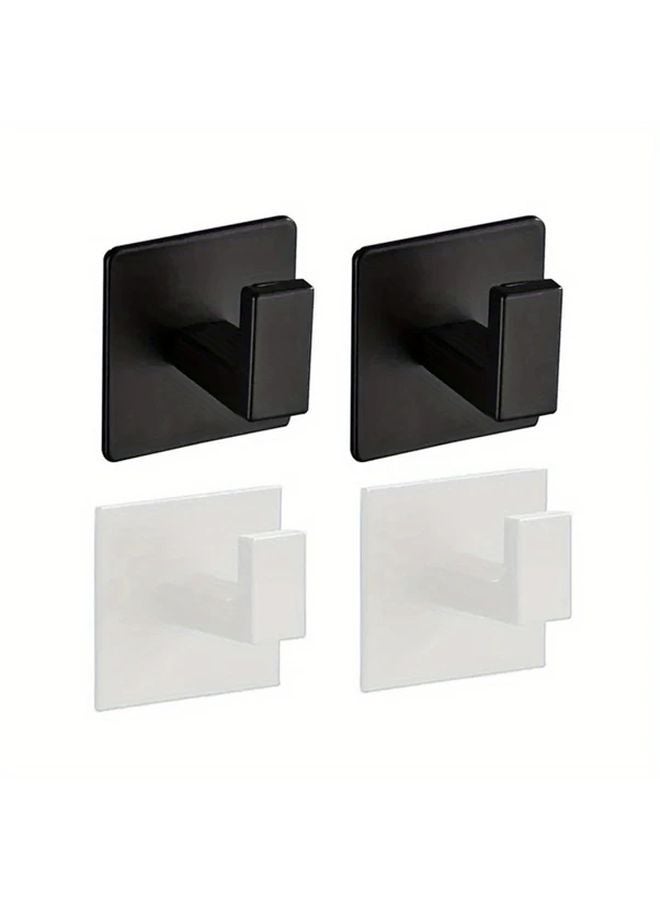 4pc Black Wall Mount Coat Rack Strong Adhesive Easy Installation Shower Robe Hook Kitchen Bathroom Towel Holder - Image 2