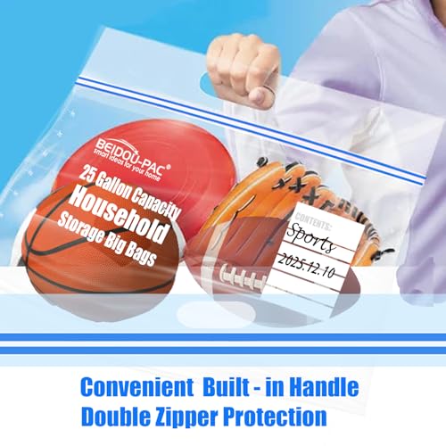 BEIDOU-PAC 25 Gallon Jumbo Storage Bags with Handle, 15 Count | Double Zipper Seal | Expandable Bottom, Resealable Clear zip Bags for Home, Travel, Moving, Commercial and Outdoor - Image 3