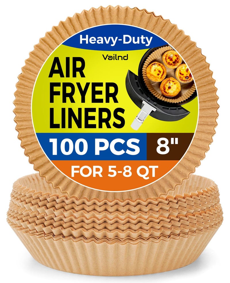 vailnd Air Fryer Paper Liners Disposable 8 Inch Max Xl Large Cooker Air Fryer Disposable Paper Liners 100Pcs Oil Proof Parchment Sheets Round Basket Bowl Liner for Baking Cooking Food from vailnd 