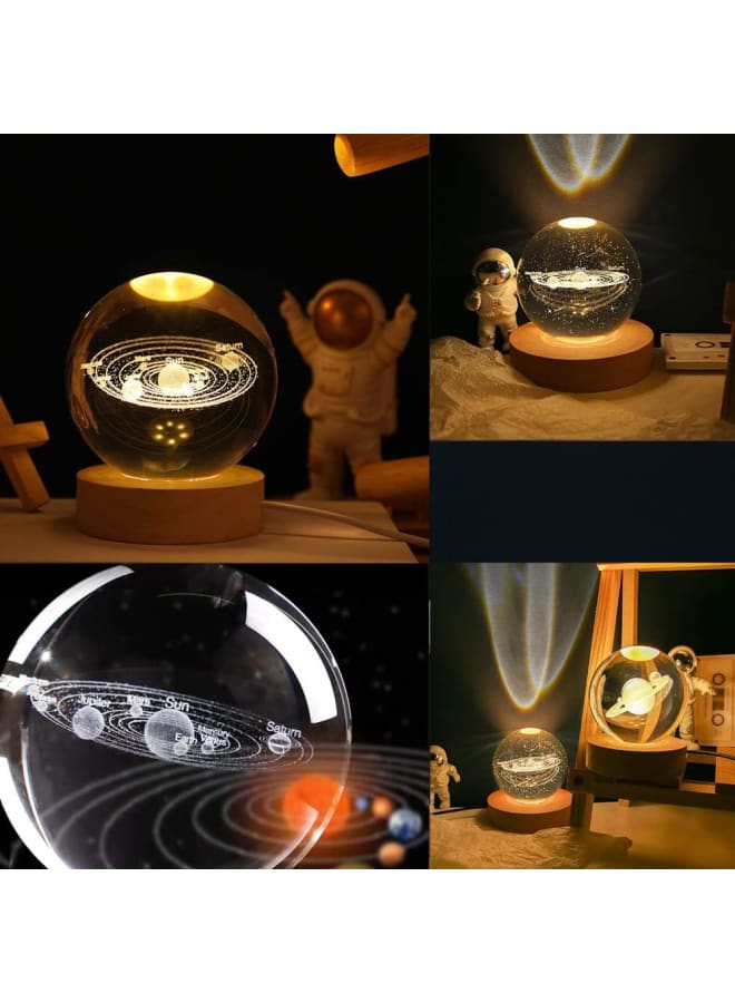 Crystal Ball Night Light Dimmable Warm Yellow Colour Night Lights Wooden Base 6cm Fantasy Decoration Crsytal Ball Nightlight (Pack of 1) - Image 2