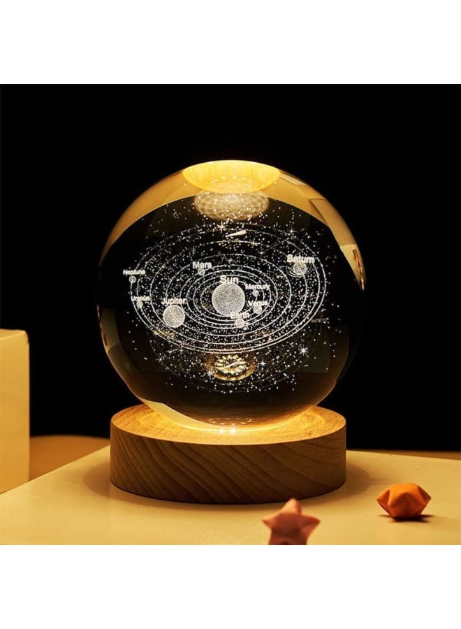 Crystal Ball Night Light Dimmable Warm Yellow Colour Night Lights Wooden Base 6cm Fantasy Decoration Crsytal Ball Nightlight (Pack of 1) - Image 1